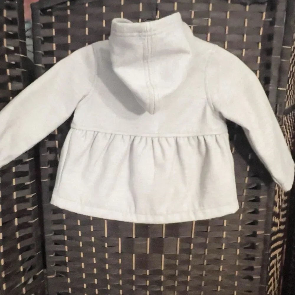Old Navy Baby Girls Gray Swing Hooded Peacoat- Zip & Bow Snap Closure 18-24mths